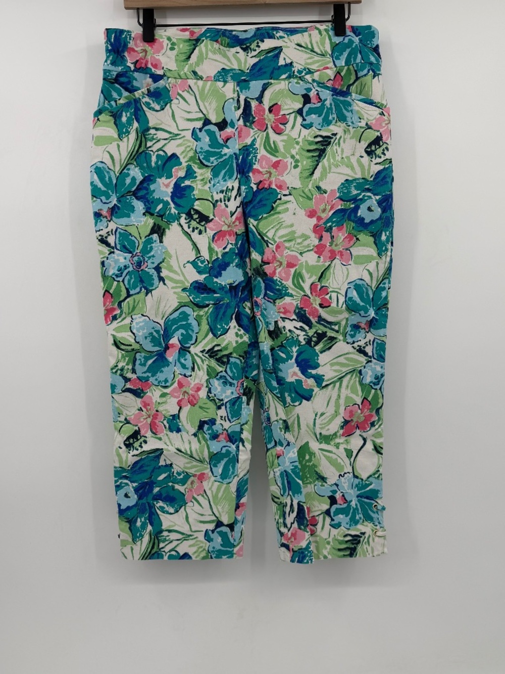 Chicos Perfect Stretch Pants Women 2 US Large Blue Floral Cropped Ankle